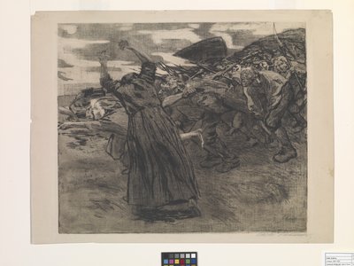 Losbruch (Outbreak) (etsaus ja pehmustettu etsaus) tekijältä Käthe Kollwitz