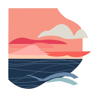 Indigomeri, 2023 (digitaalinen kuvitus alkuperäisestä paperikollaasista) tekijältä Kathy Dunaway