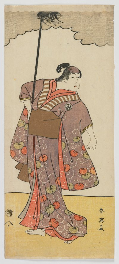Näyttelijä Iwai Hanshiro IV naispuolisena yakkona (jalkamies) Edo-kausi, n. 1791 (värillinen puupalikkaprintti) tekijältä Katsukawa Shun ei