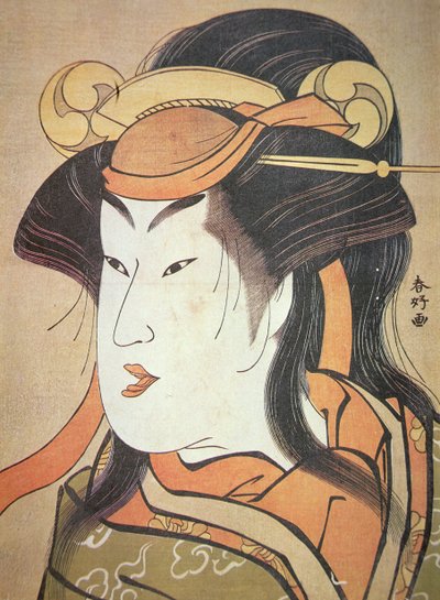 Japanilaisen miesnäyttelijän päällikkö naisroolissa, n. 1787-1788 (puukiviprintti) tekijältä Katsukawa Shuncho