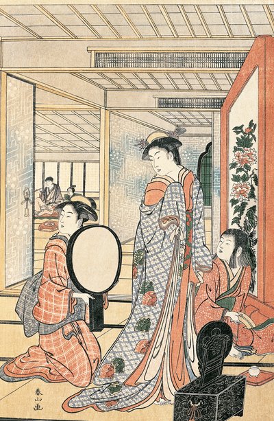 Nainen peilin edessä, Katsukawa Shunsho (1726-1792), Japanin japanilainen sivilisaatio tekijältä Katsukawa Shuncho