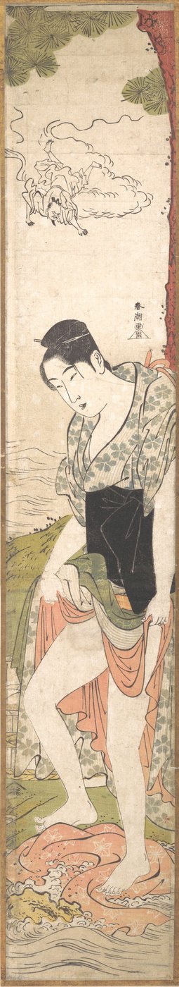 Nuori nainen pesee vaatteita joessa, 1700-luvun loppu - 1800-luvun alku. tekijältä Katsukawa Shuncho