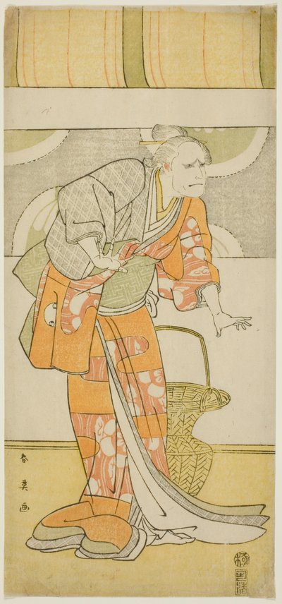 Näyttelijä Arashi Ryûzô II Hachijôn roolissa elokuvassa "Genji- ja Heike-klaanien pilarikalenteri" ("Gempei hashira-goyomi"). tekijältä Katsukawa Shun