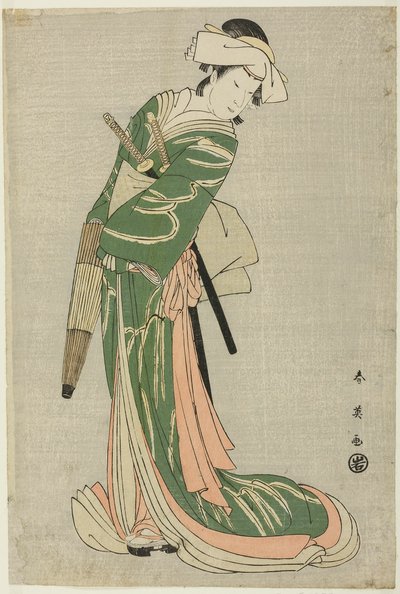 Näyttelijä Nakamura Noshio II Tonasena elokuvassa "Model for Kana Calligraphy": Treasury of the 47 Loyal Retainers" ("Kanadehon chûshingura"). tekijältä Katsukawa Shun
