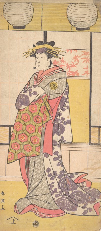 Nakayama Tatezo kurtisaanina seisomassa, kasvot vasemmalle, n. 1792-93. tekijältä Katsukawa Shun