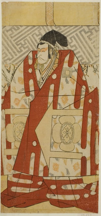 Näyttelijä Ichikawa Danjuro V roolissa Kudo Suketsune näytelmässä Koi no Yosuga Kanegaki Soga, joka esitettiin Ichimura-teatterissa ensimmäisenä kuukautena vuonna 1789. tekijältä Katsukawa Shun