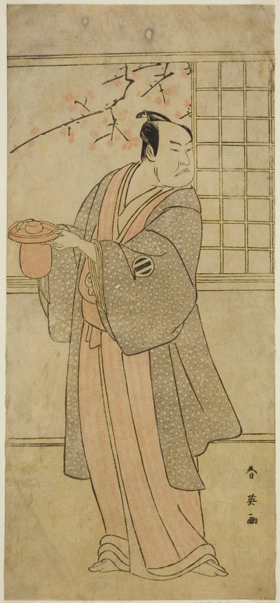 Näyttelijä Kataoka Nizaemon VII roolissa Yoshidaya Kizaemon näytelmässä Edo Sunago Kichirei Soga, joka esitettiin Miyakon teatterissa ensimmäisenä kuukautena vuonna 1795. tekijältä Katsukawa Shun