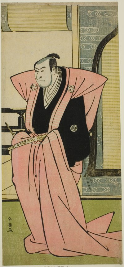 Näyttelijä Otani Oniji III tuntemattomassa roolissa näytelmässä Yukimi-zuki Eiga Hachi no Ki (), joka esitettiin Nakamura-teatterissa () yhdentenätoista kuukautena vuonna 1787 (). tekijältä Katsukawa Shun