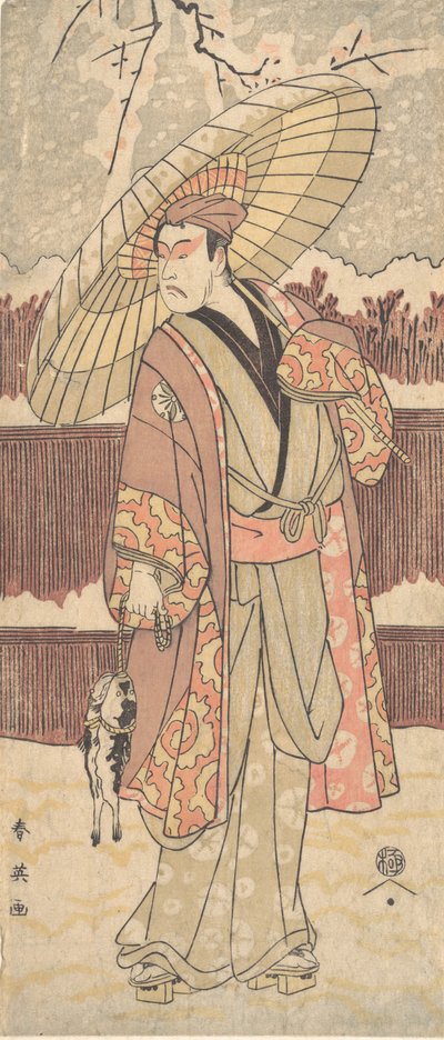 Neljäs Matsumoto Koshiro miehenä, joka kävelee sateenvarjon alla, n. 1796. tekijältä Katsukawa Shun