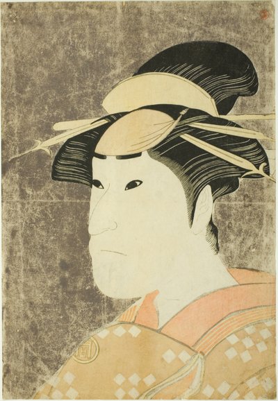 Näyttelijä Sanogawa Ichimatsu III Gionin prostituoituna Onayona näytelmässä "Hana-ayame Bunroku Soga", joka esitettiin Miyakon teatterissa viidennessä kuussa vuonna 1794. tekijältä Katsukawa Shun