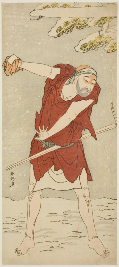 Näyttelijä Onoe Matsusuke I Mendikantti-munkkina elokuvassa "Kurtisaani: Kerria Roses at Ide" ("Keisei Ide no yamabuki") tekijältä Katsukawa Shunkо̄