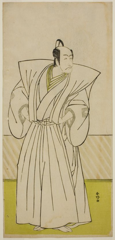 Näyttelijä Ichikawa Danjuro V Enya Hangan () roolissa näytelmässä Kanadehon Chushin Nagori no Kura (), joka esitettiin Nakamura-teatterissa () yhdeksäntenä kuukautena vuonna 1780 (). tekijältä Katsukawa Shunkо̄