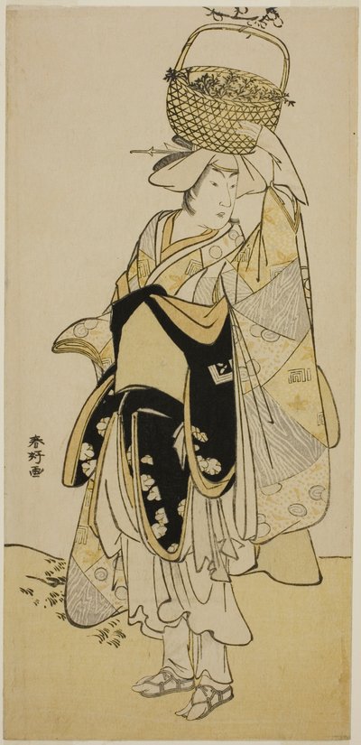 Näyttelijä Ichikawa Yaozo III Shiragikuna tanssisekvenssissä "Shinobu Uri" näytelmässä Hatsuhana Mimasu Soga, joka esitettiin Nakamura-teatterissa vuoden 1785 ensimmäisen kuukauden aikana. tekijältä Katsukawa Shunkо̄