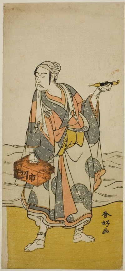 Näyttelijä Ichikawa Yaozo II venemies Jirosakuna näytelmässä Oyafune Taiheiki, joka esitettiin Ichimura-teatterissa yhdentenätoista kuukautena vuonna 1775. tekijältä Katsukawa Shunkо̄