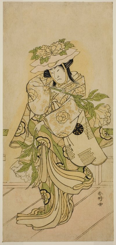 Näyttelijä Nakamura Nakazo I Shak-kyo-tanssissa näytelmässä Aioi Jishi, joka esitettiin Ichimura-teatterissa neljäntenä kuukautena vuonna 1784. tekijältä Katsukawa Shunkо̄