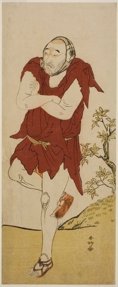 Näyttelijä Onoe Matsusuke I Mendikantti-munkkina (Gannin Bozu) näytelmässä Keisei Ide no Yamabuki, joka esitettiin Nakamura-teatterissa viidentenä kuukautena vuonna 1787. tekijältä Katsukawa Shunkо̄