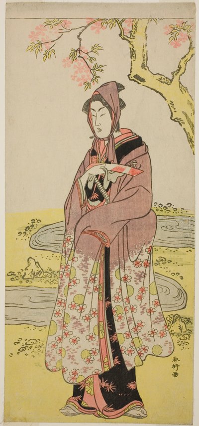 Näyttelijä Segawa Kikunojo III Kumenosuken roolissa näytelmässä Keisei Natori Soga, joka esitettiin Kiri-teatterissa toisena kuukautena vuonna 1788. tekijältä Katsukawa Shunkо̄
