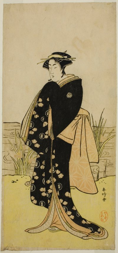Näyttelijä Segawa Kikunojo III Oshichin roolissa näytelmässä Junshoku Edo Murasaki, joka esitettiin Ichimura-teatterissa vuoden 1779 ensimmäisen kuukauden aikana. tekijältä Katsukawa Shunkо̄
