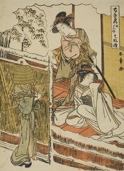 Yhdeksäs näytös: Yuranosuken talo Yamashinassa näytelmästä Chushingura (Uskollisten pidättäjien aarre), n. 1779–1780 (värillinen puupainatus; chuban) tekijältä Katsukawa Shunsho