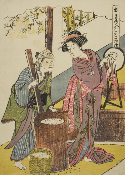 Kuudes näytös: Yoichibein talo näytelmästä Chushingura (Uskollisten pidättäjien valtiovarainministeriö), n. 1779–1780 (värillinen puupainatus; chuban) tekijältä Katsukawa Shunsho