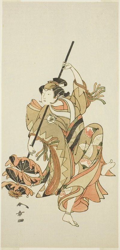Näyttelijä Iwai Hanshiro IV esittää kolminkertaisen sateenvarjotanssin elokuvassa "Flower of Japan: Ono no Komachi