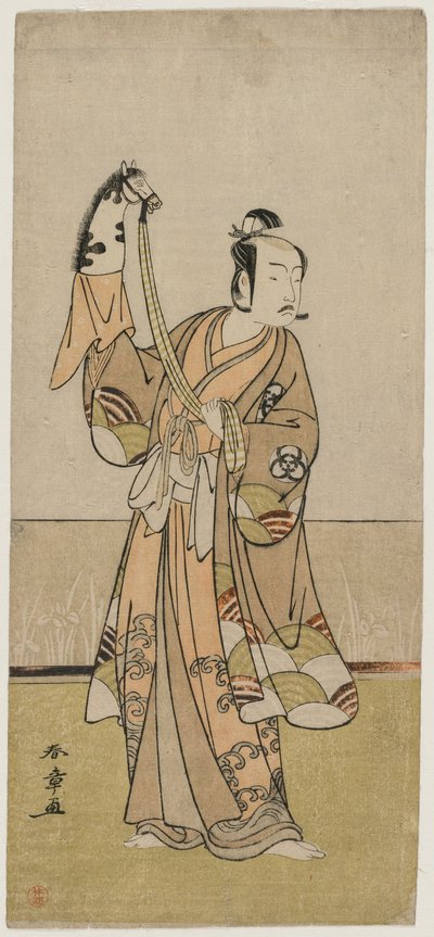Bando Hikosaburo III pitelee kädellä Pupperia, 1770-luvun puoliväli. tekijältä Katsukawa Shunsho