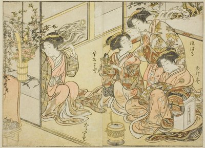 Matsuneyan kurtisaanit kirjasta "Mirror of Beautiful Women of the Pleasure Quarters (Seiro bijin awase sugata kagami)", voi. 1 tekijältä Katsukawa Shunsho