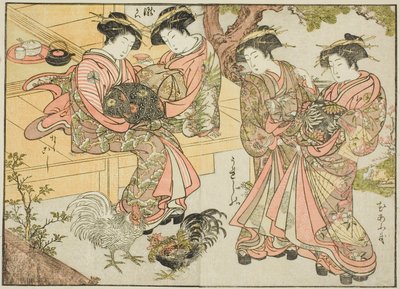 Ogiyan kurtisaanit, kirjasta "Mirror of Beautiful Women of Pleasure Quarters (Seiro bijin awase sugata kagami)," voi. 1 tekijältä Katsukawa Shunsho