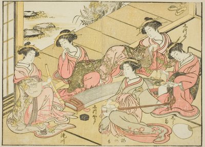 Tamayan kurtisaanit, kirjasta "Mirror of Beautiful Women of the Pleasure Quarters (Seiro bijin awase sugata kagami)," voi. 1 tekijältä Katsukawa Shunsho