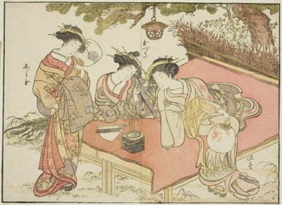 Yadayan kurtisaanit kirjasta "Mirror of Beautiful Women of the Pleasure Quarters (Seiro bijin awase sugata kagami) tekijältä Katsukawa Shunsho