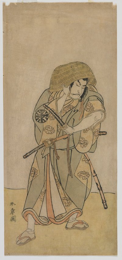 Kabuki-näyttelijä Nakamura Nakazo I naamioituneena samuraina, Edo-kausi, 1770-luvun puoliväli (värillinen puupainatus) tekijältä Katsukawa Shunsho