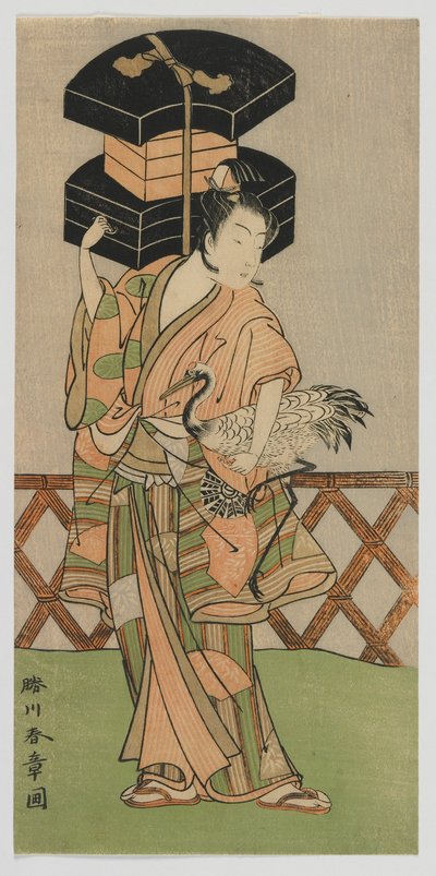Kabuki-näyttelijä Nakamura Noshio fanitoimittajana, Edo-kausi, 1770-luvun puoliväli (värillinen puupalikkaprintti) tekijältä Katsukawa Shunsho