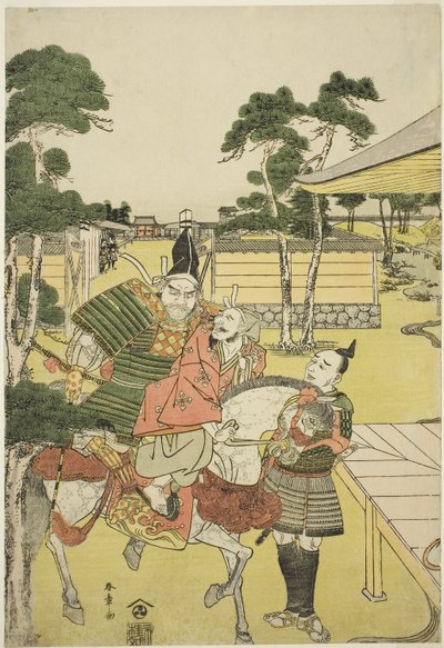 Musashibo Research B Rings Tee Katsured ja Sabo Shoshun ja Yoshitsune In Tee Pay Horikawa Yochi no Zukie Nimaizuki, c. 1782 (Kor wo dback print; Oban) tekijältä Katsukawa Shunsho
