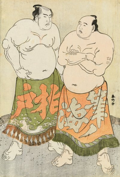 Muotokuvia painijista Fudenoumista ja Kashiwadosta (värillinen puupainatus) tekijältä Katsukawa Shunsho