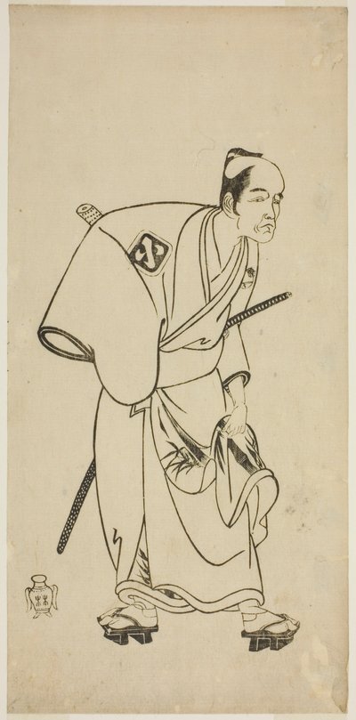 Näyttelijä Arashi Otohachi I Hotei Ichiemonina näytelmässä Ayatsuri Kabuki Ogi, esitettiin Nakamura-teatterissa seitsemännessä kuussa, 1768 tekijältä Katsukawa Shunsho