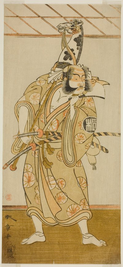 Näyttelijä Arashi Sangoro II Asahina Saburona näytelmässä Iro Maki-e Soga no Sakazuki, esitettiin Morita-teatterissa ensimmäisenä kuukautena, 1773 tekijältä Katsukawa Shunsho