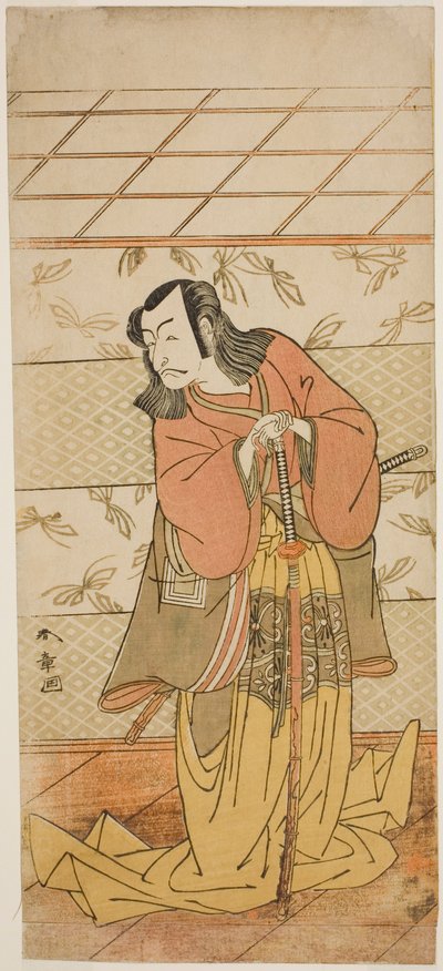 Näyttelijä Ichikawa Danjuro V Ashiya Domanina näytelmässä Kikyo-zome Onna Urakata, esitettiin Morita-teatterissa seitsemännessä kuussa, 1776 tekijältä Katsukawa Shunsho