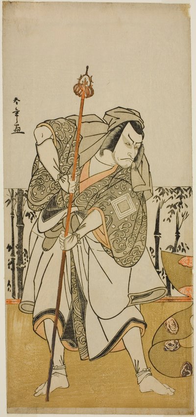 Pilgrim Junjoksi naamioitu näyttelijä Ichikawa Danjuro vs Taira no Masakado näytelmässä Masakado Kammuri no Hatsuyuki, joka esitettiin Nakamura-teatterissa yhdestoista kuukaudessa, tekijältä Katsukawa Shunsho