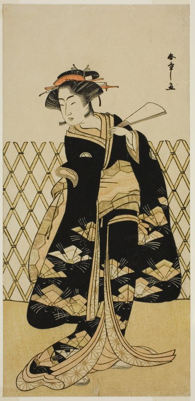 Näyttelijä Iwai Hanshiro IV Mitsuogiya Usukumona näytelmässä Shida Choja-bashira, esitettiin Nakamura-teatterissa kahdeksannessa kuukaudessa, 1781 tekijältä Katsukawa Shunsho
