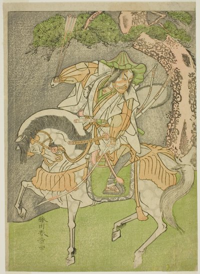 Näyttelijä Matsumoto Koshiro II Kagekiyona Naamioitunut Omi Yawatanosukeksi näytelmässä Haru wa Soga Akebono-zoshi, esitettiin Nakamura-teatterissa ensimmäisenä kuukautena, 1772 tekijältä Katsukawa Shunsho