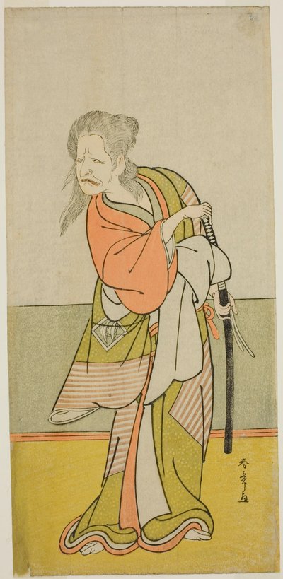 Näyttelijä Nakajima Kanzaemon III Yaguchi no Karasu-babana näytelmässä Hono Nitta Daimyojin, joka esitettiin Morita-teatterissa seitsemännessä kuussa, 1777 tekijältä Katsukawa Shunsho
