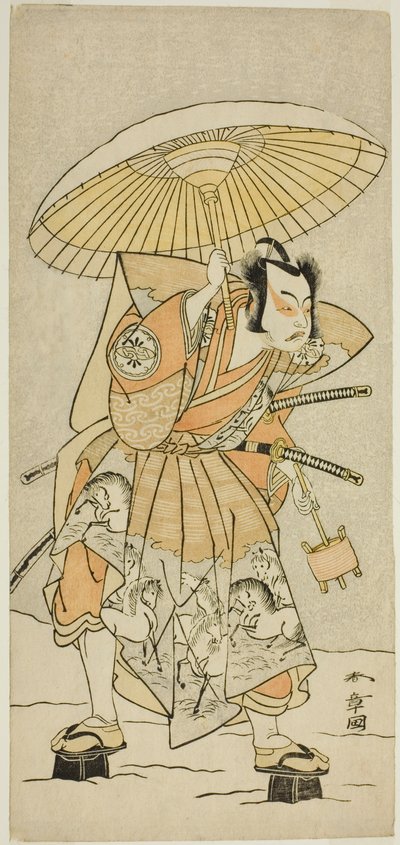 Näyttelijä Nakamura Juzo II Kajiwara Genta Kagetokina näytelmässä Izu-goyomi Shibai no Ganjitsu, esitettiin Morita-teatterissa yhdestoista kuukaudessa, 1772 tekijältä Katsukawa Shunsho