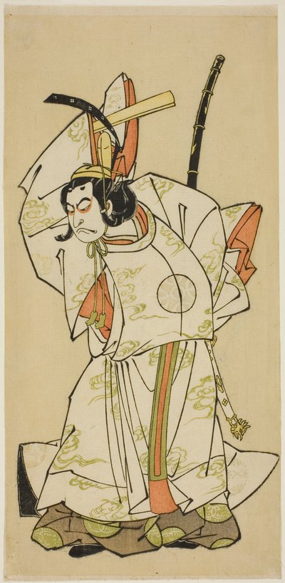 Näyttelijä Nakamura Nakazo I prinssi Koreakirana (?) näytelmässä Gohiiki Kanjincho, joka esitettiin Nakamura-teatterissa yhdestoista kuukaudessa, 1773 tekijältä Katsukawa Shunsho