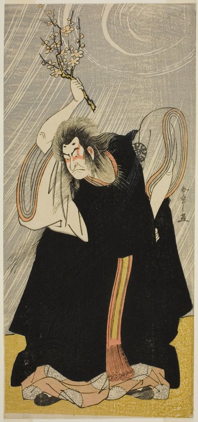 Näyttelijä Nakamura Nakazo I Ukkosenjumalana, Kan Shojon inkarnaatiossa näytelmässä Sugawara Denju Tenarai Kagami, joka esitettiin Morita-teatterissa kolmannessa kuussa, 1780 tekijältä Katsukawa Shunsho