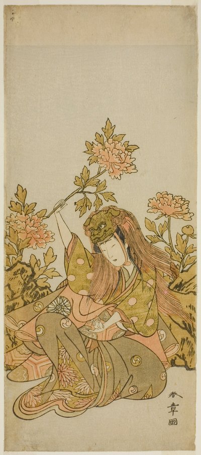 The Actor Nakamura Noshio I in a "Shak-kyo Odori" (Stone Bridge Dance), in the Play Onna Aruji Hatsuyuki no Sekai, Performed at the Morita Theater in the Eleventh Month, 1773 tekijältä Katsukawa Shunsho