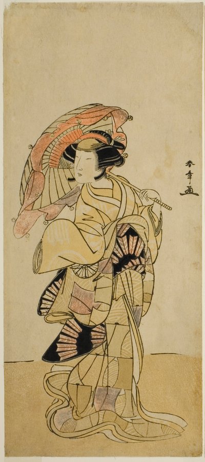 Näyttelijä Nakamura Tomijuro I naaraskettuna Ubagadaken vuorelta näytelmässä Chigo Torii Tobiiri Kitsune, esitettiin Ichimura-teatterissa yhdestoista kuukaudessa, 1777 tekijältä Katsukawa Shunsho