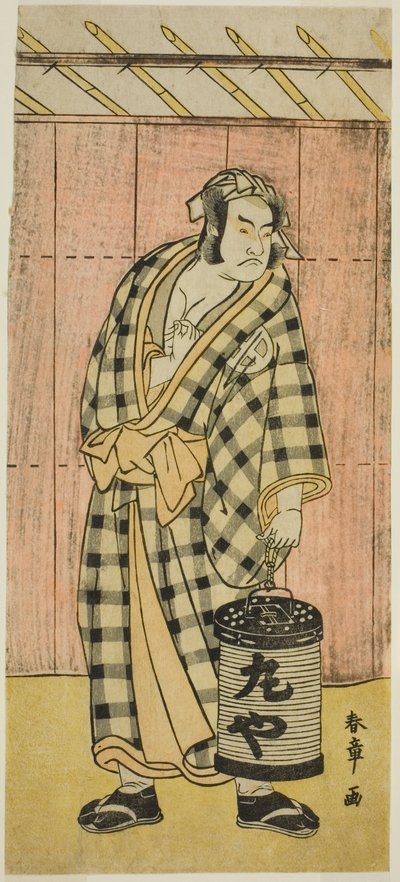 Otani Hiroji III Maruya Gorohachin roolissa näytelmässä Kotobuki Banzei Soga, joka esitettiin Ichimura-teatterissa viidentenä kuukautena, tekijältä Katsukawa Shunsho