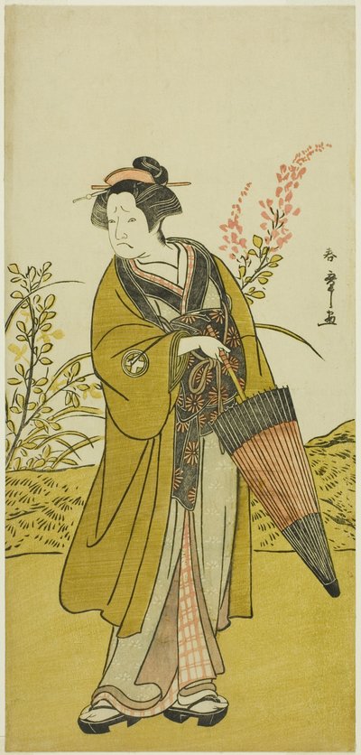 Näyttelijä Otani Tomoemon I Otsuman roolissa näytelmässä Kabuki no Hana Bandai Soga, esitettiin Ichimura-teatterissa neljännessä kuukaudessa, 1781 tekijältä Katsukawa Shunsho