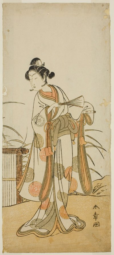 Näyttelijä Segawa Kikunojo III Aigo no Wakan roolissa näytelmässä Chigo Sakura Jusan Kane, esitettiin Ichimura-teatterissa yhdestoista kuukaudessa, 1774 tekijältä Katsukawa Shunsho