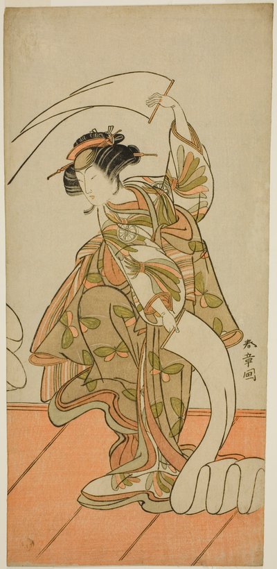 Näyttelijä Segawa Kikunojo III kurtisaani Kisegawana "Nuno Sarashi" -tanssissa näytelmässä Hana-zumo Genji Hiiki, esitettiin Nakamura-teatterissa yhdestoista kuukaudessa, 1775 tekijältä Katsukawa Shunsho